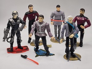  6 Vtg 1993 Star Trek Next Gen Figures Playmates Q, RIKER, Locutus, MCcoy More