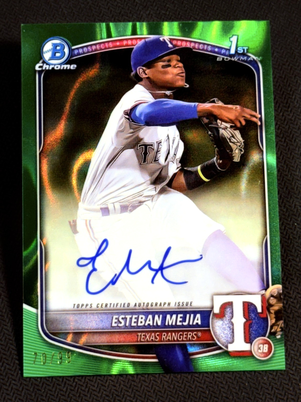2025 Bowman Chrome 1st GREEN LAVA REFRACTOR AUTO Esteban Mejia 70/99