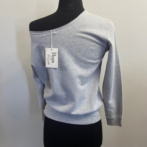 Women's Off the Shoulder Sweatshirt Size S Gray Pullover Cotton Top NEW - Picture 2 of 6