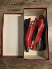 Vtg Salvatore Ferragamo Women's Deer Red Leather Slingbacks Size 7 Good Cond.