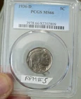 1936-D/D  Buffalo Nickel PCGS MS66  RPM#5 D over D Nice strike!