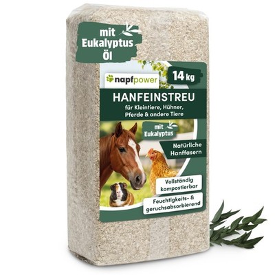 napfpower 14 kg Hanfeinstreu mit Eukalyptus  für Hühner, Kleintiere & Pferde