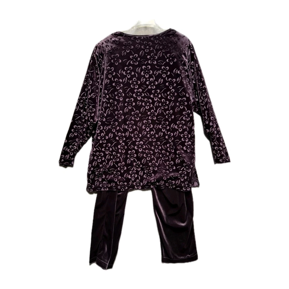 Conjunto de salón de traje de terciopelo ciruela vintage 2X floral en relieve Y2K acogedor Cottagecore Foto 2 de 4