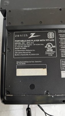 Zenith ZPA-314 Portable DVD Player TFT-LCD Dolby Digital Silver