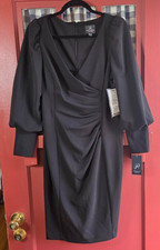 Adrianna Papell Women's Classic Black Long Sleeve V-Neck Midi Dress Size 10 NWT