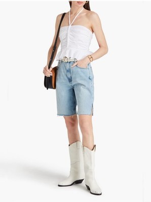 NWT Veronica Beard Arienne ruched stretch-cotton poplin halterneck top Size 12