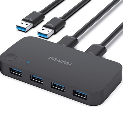 USB 3.0 KVM Switch 2 Computer teilen 4 USB für PC Maus Tastatur Drucker Scann...