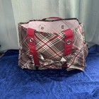 Thirty One Utility Tote Bag Craft Pockets Spirit Brown Plaid 15x10”x6”
