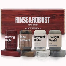 Rinse & Robust Bar Soap for Men - 4Pcs Exfoliating & Moisturizing 4-in-1 Clea...