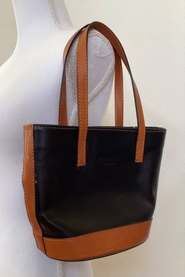 Vera Pelle Rustic Brown Leather Handbag Made In Italy Double Top Handle 8''x 9''  