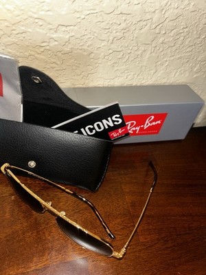 Ray-Ban Aviator Sunglasses Gold Metal Frame Black Tinted Glass Lenses