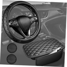 3d Memory Foam Leather Car Steering Wheel Cover Set Comfortable Rhombus Black