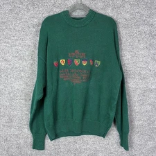 Vintage Structure Mens Crew Neck Sweater Large Green Embroidered Knit Pullover