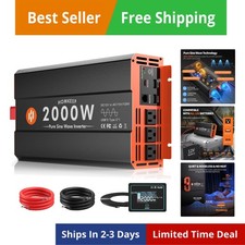 2000W Pure Sine Wave Power Inverter 12V DC to 110V AC Converter Peak Power 40...