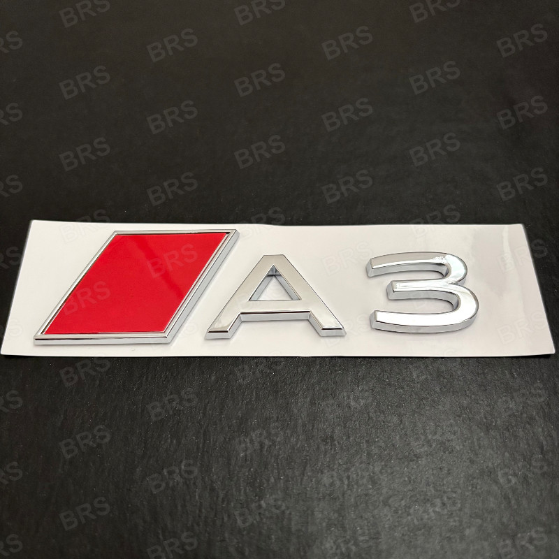 Logo A3 en métal 3D rouge et chrome avec adhésif puissant pour malle arrière