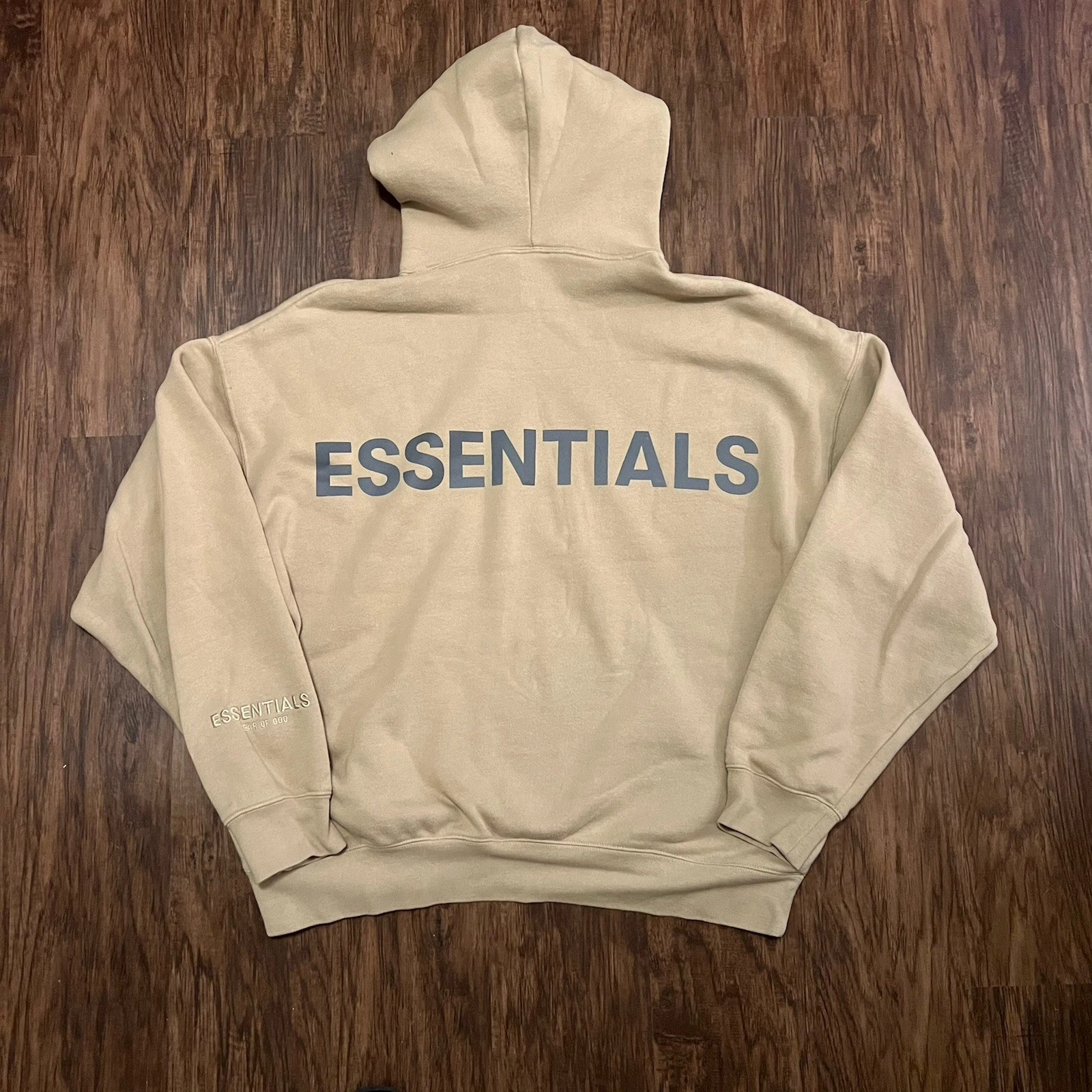 Felpa con cappuccio Fear of God Essentials logo 3M taglia M FW19 colore twill