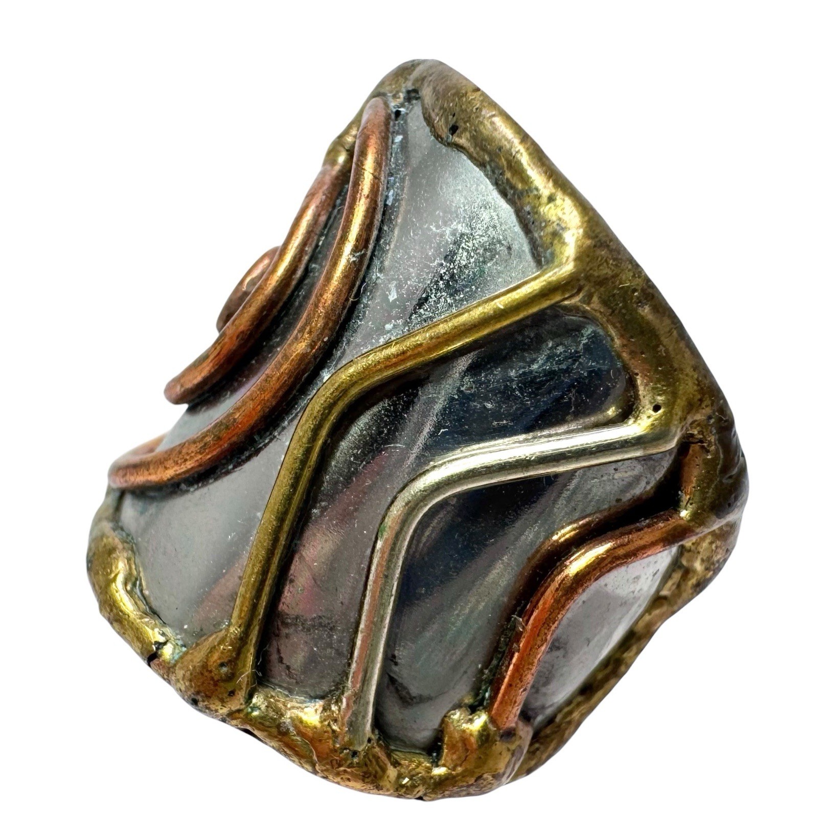 Artisan Statement Ring Silver Gold Tone Brass Geo… - image 6