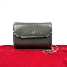 GUCCI Interlocking Chain Shoulder Bag Leather Gray Vintage Authentic From Japan