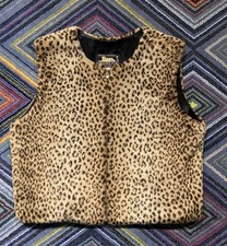 Vintage Faux Leopard Print Vest Zip Donna Salyers Fabulous Furs Sz M Made in USA