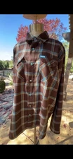 Brown and Blue Pearl Snap DIXXON Co Flannel Xl Long Sleeve Shirt Button Up New