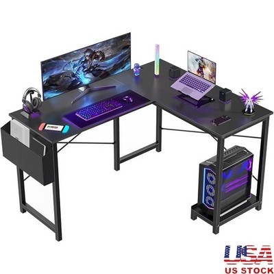 L Shaped Computer Desk Corner Gaming PC Table with CPU Stand Side Bag Home