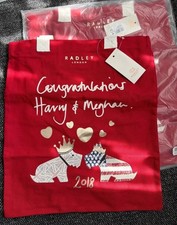Image of Radley Congratulaions Harry & Megan 2018 Red Cotton Tote Bag-Brand New With Tags