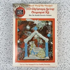 Craft Master 3-D Christmas Scene Ornament Kit Wood Paint by Number VTG 70s NEW