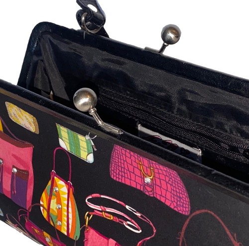 Vtg Y2K Far Nine Handbag Clutch Black Colorful Purse W/Rhinestones Motif - Picture 14 of 18