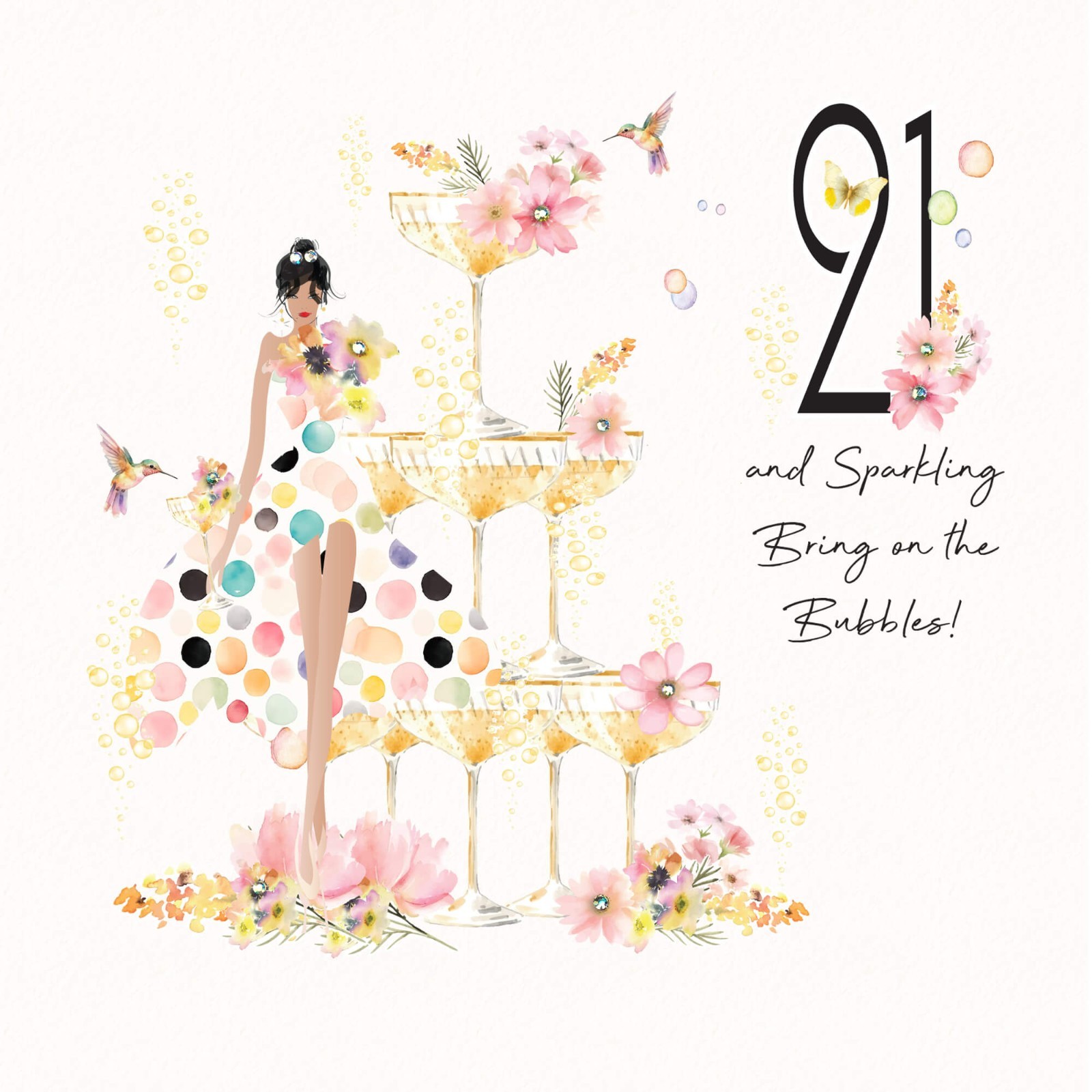 Luxury 21st Birthday Card Sparkling Bubbles - Quality Crystal Five Dollar Shake