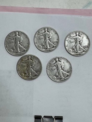 Group Of 5 1942-1945 Walking Liberty Half Dollars One Is Denver Free Ship CONUS