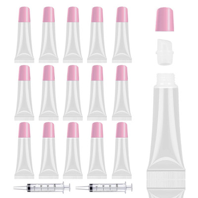 50PCS Lip Gloss Tubes Empty 10Ml Pink Cap Lip Gloss Containers Lip Balm Tubes Cu