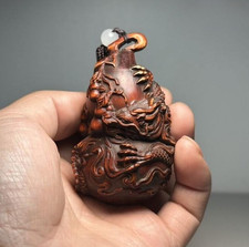 Antica scultura tibetana in legno di bosso con squisita artigianalità per intagliare zucche drago