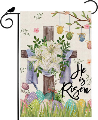 He Is Risen Easter Watercolor Cross Grass Lily Flowers Grass Colorful Eggs Sprin