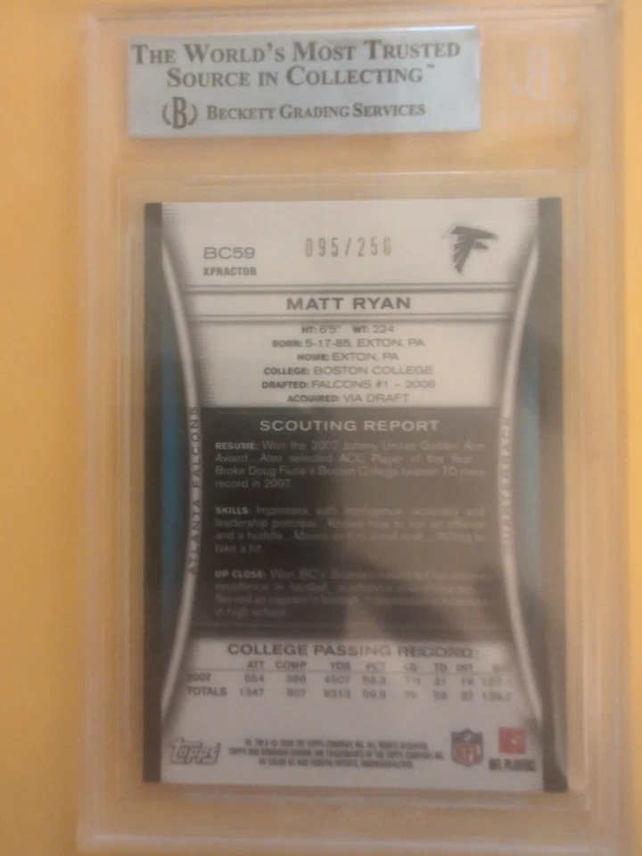 2008 Bowman Chrome Matt Ryan XFractor #'d/250 Rookie Gem Mint Falcons RC - Image 2 of 2