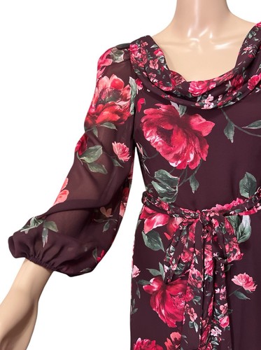 NWT Alex Marie Size 2 Chiffon Floral Midi Dress Cowl Neck Long Sleeves Ruffles - Picture 9 of 14