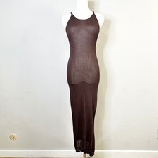 Peppermayo Brown Crochet Knit Maxi Dress Open Back Sheer Beach Coverup XS/S
