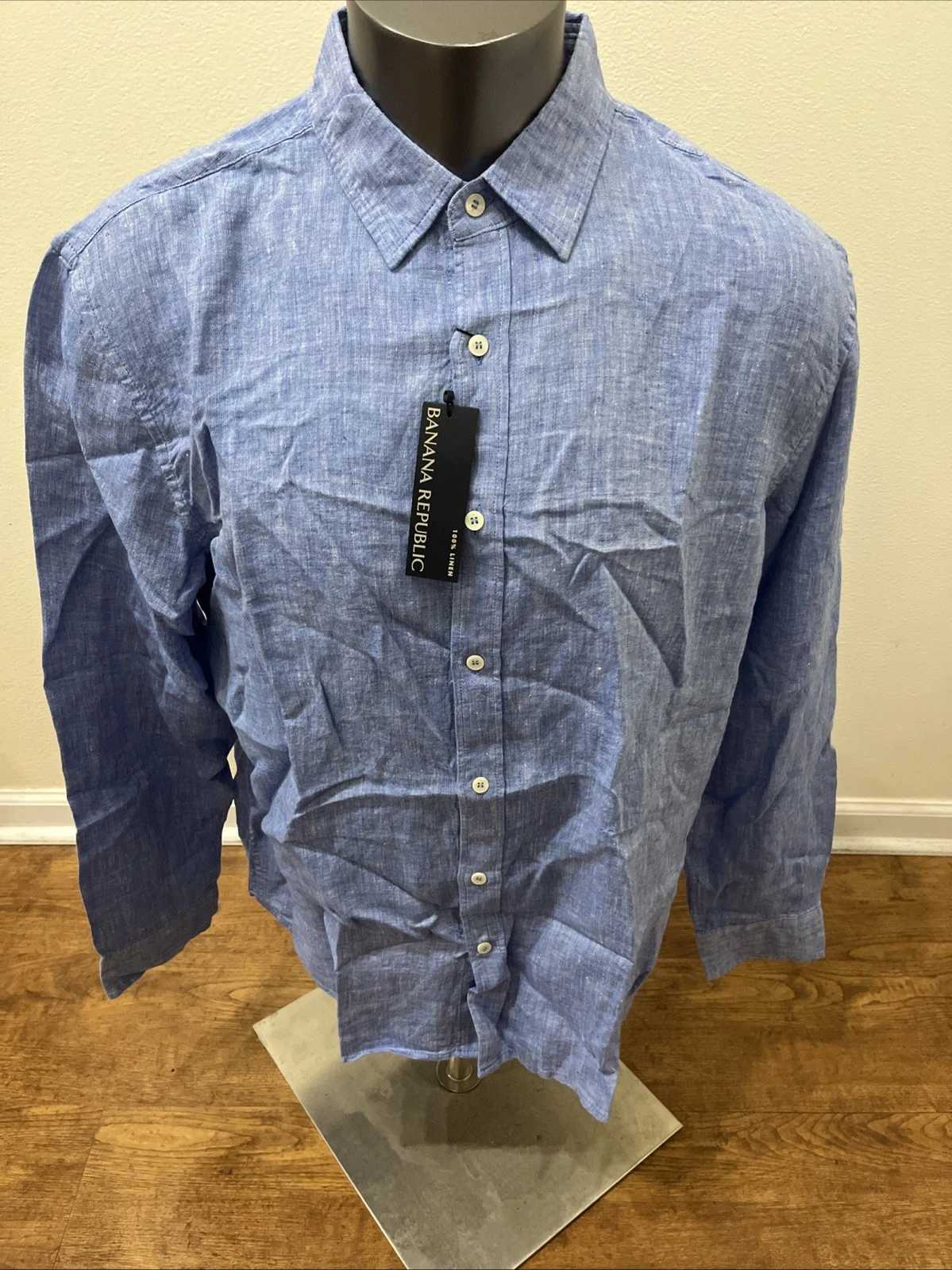 Banana Republic Mens Shirt Button Down 100 % Linen blue XL NWT Very Cool!