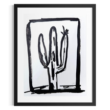 Original Contemporary Cactus 9x12 Desert Painting Black White Acrylic Ink Decor