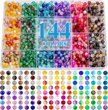 about 144 Colors 1200PCS 6Mm Glass Beads Bracelet Making Set, 6 Styles of Mixed