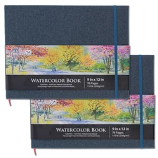 9" x 12" Art Watercolor Book, 2 Pack, 76 Sheets, 110lb, Linen-Bound Hardcover