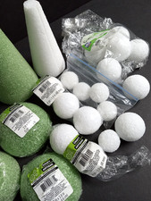  23 Floral Styrofoam Craft Forms Lot Green  White Foam Cones Balls Bases