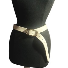 Gap 1969 2007 Off-White Leather Belt Solid Brass Buckle Made in USA Size M 31-33