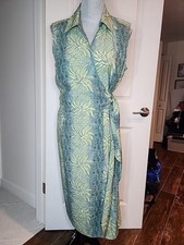 TOMMY BAHAMA 100% Silk Wrap Dress L Floral Print Sleeveless Tropical Midi Maxi 