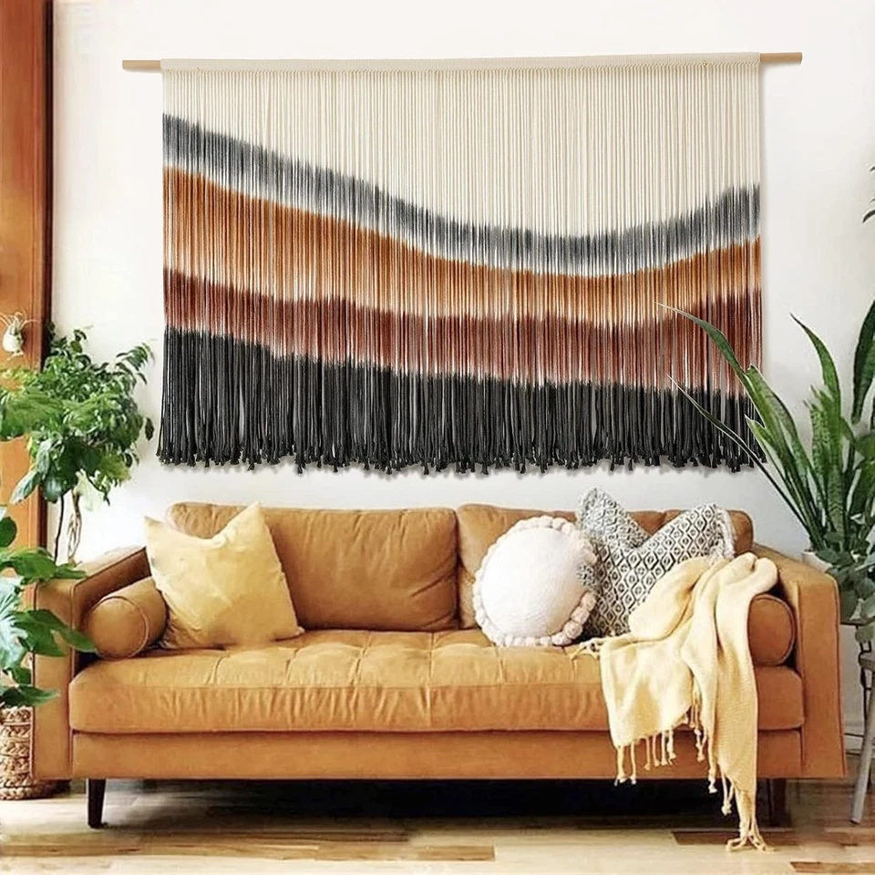 Colgante de pared grande de macramé artesanal - tapiz bohemio tie-dye 57" W x 35" L Foto 3 de 4