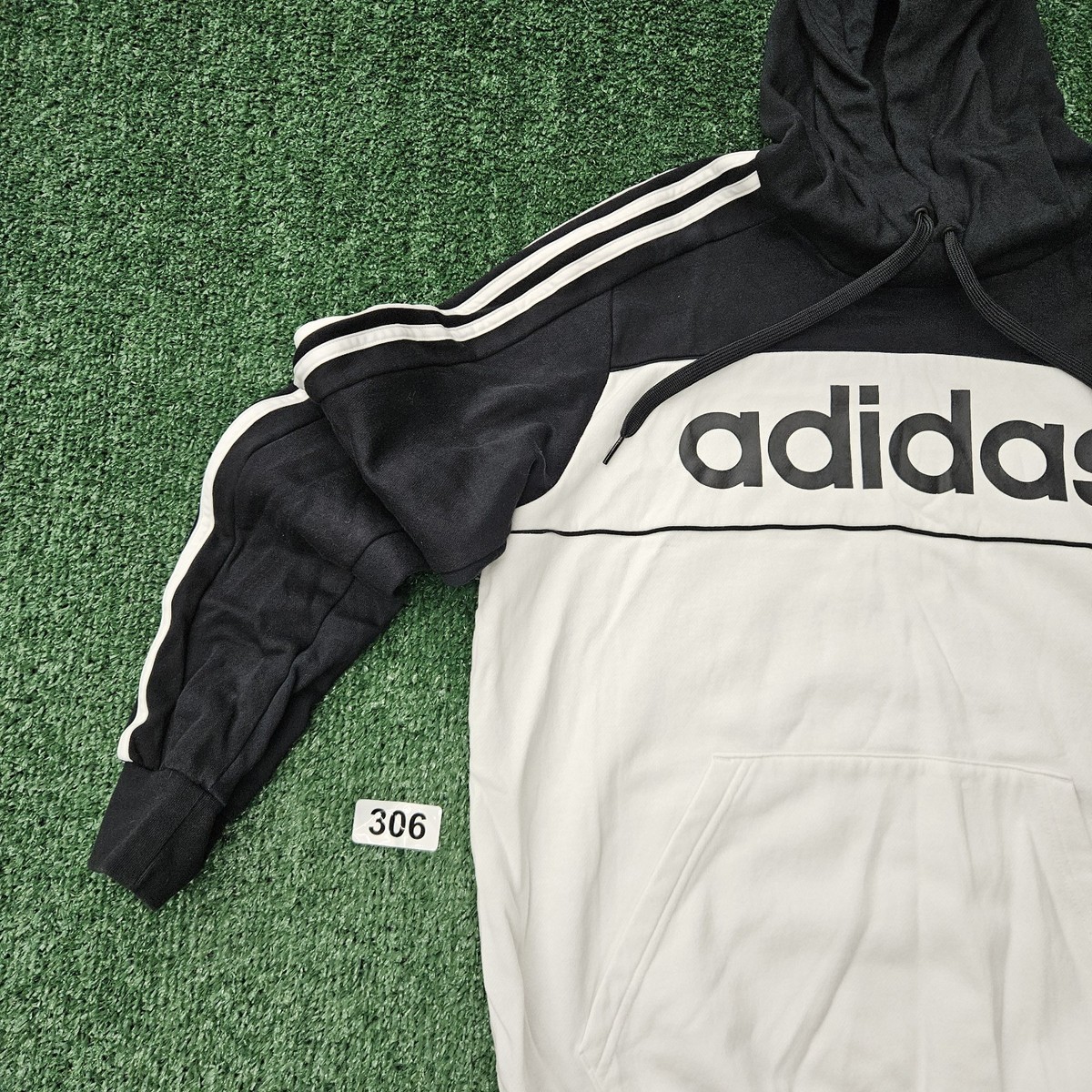 Adidas Men’s Medium Essentially Hoodie Spell Out Black White Stripes View 4