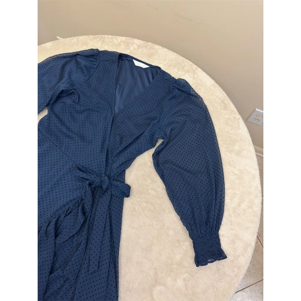 LC Lauren Conrad Women's Blue Swiss Dot Wrap Maxi Dress Size M - Image 4 of 4