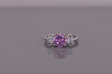 Sterling Silver Pink  White Cubic Zirconia Triple Stone Band Ring 925 Sz: 5