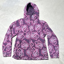 Burton Women  s M Paisley Print Hooded Snowboard Jacket Purple Pink Sking Pockets