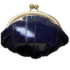 VTG Lee Sands Genuine Eelskin blue Leather Mini Kisslock Coin Purse