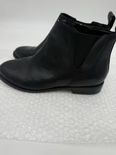 LEND’S END Women’s Size 8.5 Black Leather Essential Zip Up Ankle Booties 501790
